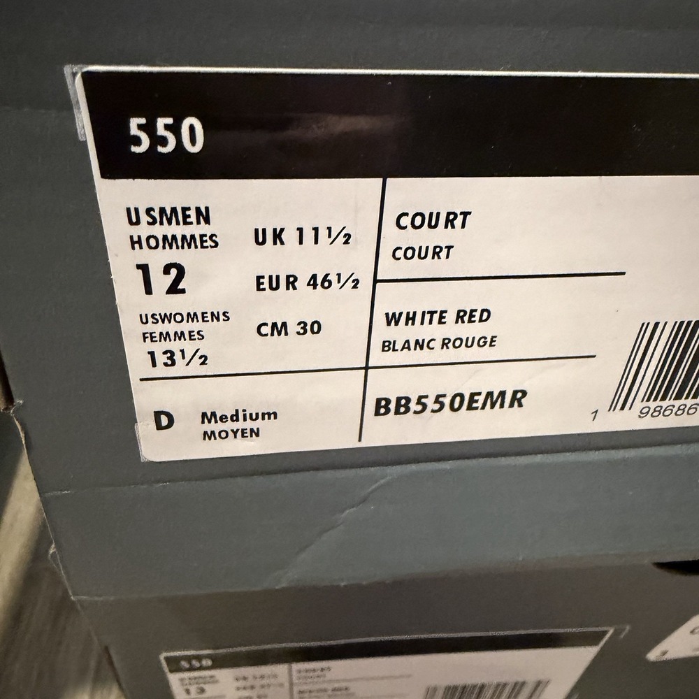 NIB NEW BALANCE 550 WHITE/RED BB550EMR Sea Salt/True Red Mens Sz 12 $110 - Picture 9 of 9